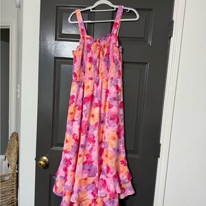 Floral Pink and Orange Kids Dress